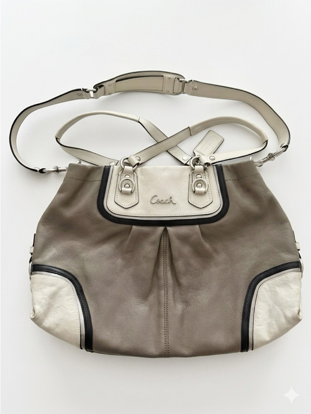 Coach Ashley Spectator Leather Shoulder Bag Tan and Cream